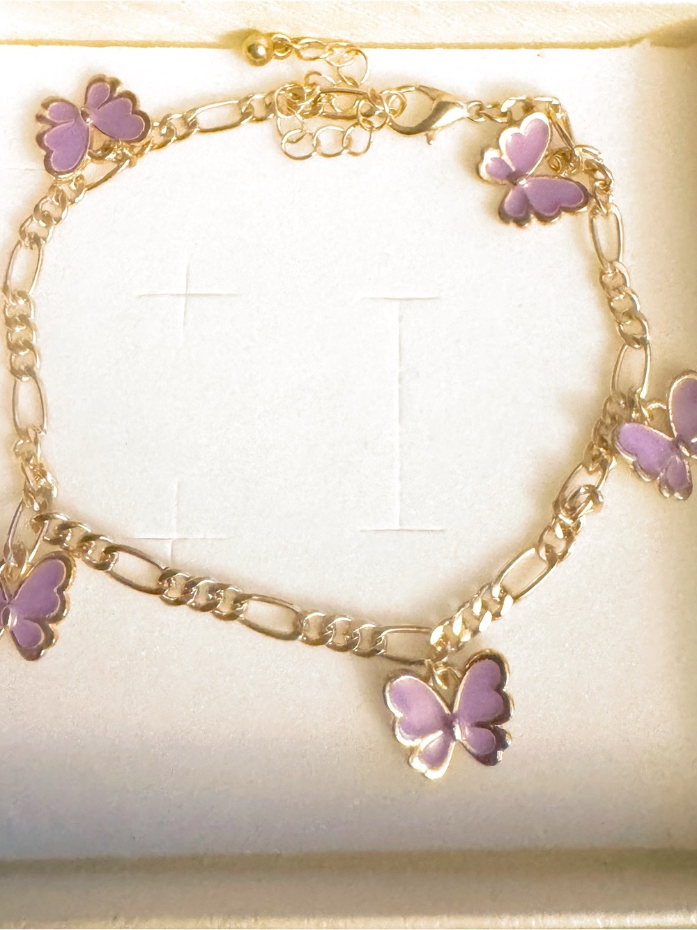 Delicate Gold Butterfly Bracelet with Purple Enamel Charms